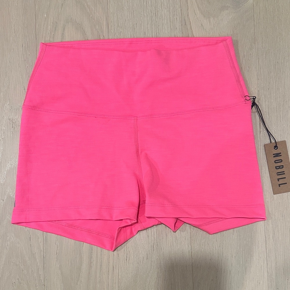 NOBULL Women's Neon Pink Ribbed Shorts 2”